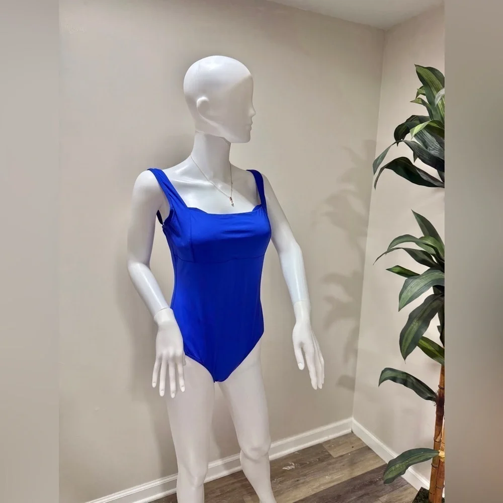 Sea Level Swim Eco Essentials One Piece Swimsuit US 10 Blue Square Neck NWT